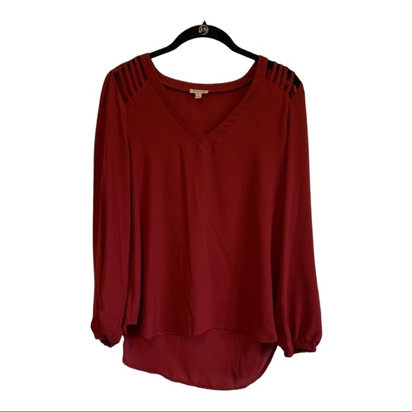 Lily white dark red sheer like blouse with cut out shoulders - Picture 1 of 8